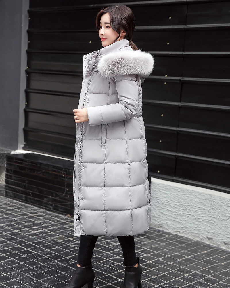 Высокое качество, женская зимняя длинная куртка, теплая, утолщенная, с капюшоном, с мехом, Женская стеганая парка, стоячий воротник, Женское пальто
