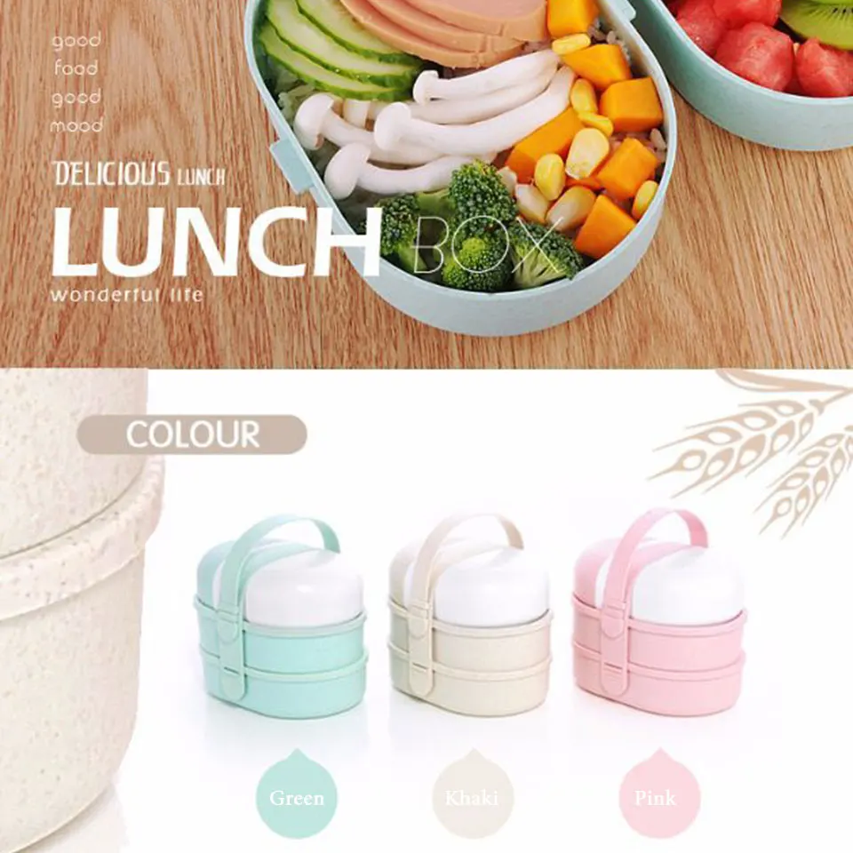 

New 950ml Lunchbox With Kettle Double Layer Bento Box Work Meal Prep Lunch Box Microwavable Lunch Box Wheat Straw Eco-Friendly