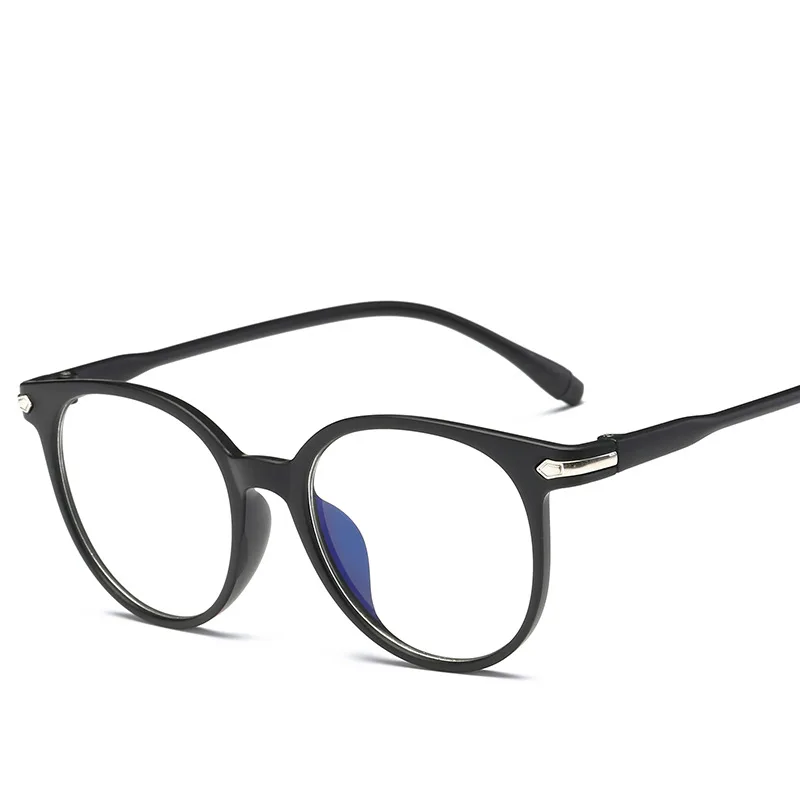 Unisex Blue Light Blocking Glasses Round Computer Eyeglasses Women's Eyeglass Frame Anti-UV Blue Rays Plain Mirror Glass Oculos - Цвет оправы: Matt Black