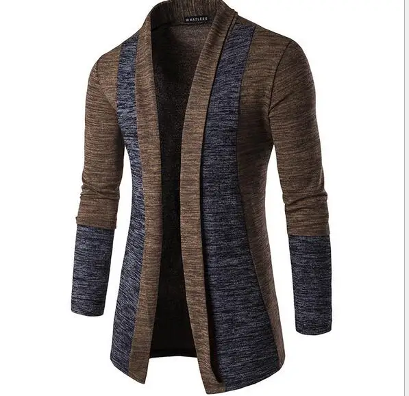 

2018 Europe and the United States new men's open stitching contrast color sweater long-sleeved wild men's cardigan