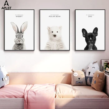 

Baby Animal Prints Canvas Nursery Decor Printable Wall Art Rabbit Polar Bear Dog Painting Pictures Kids Room Playroom Posters