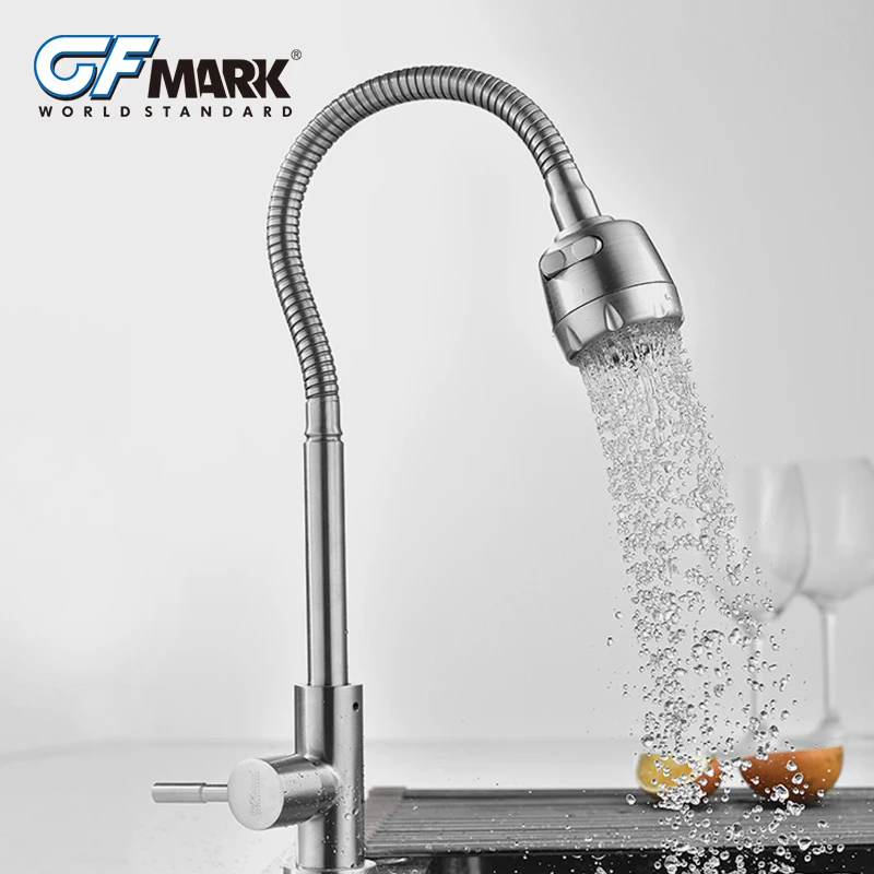GFmark, однорычажный кухонный кран, краны, две функции, выход воды, SUS304, кухонный смеситель из нержавеющей стали, кран для раковины