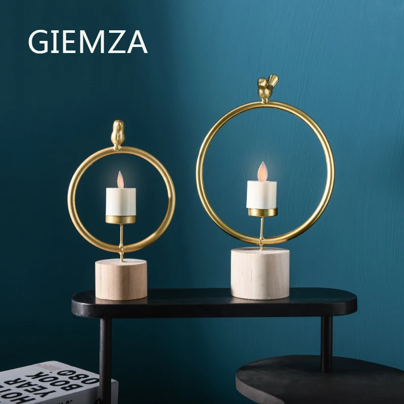 

GIEMZA The Golden Bird Candlestick Round Holders for Wedding Party Bar Home Dinner Candlesticks on Table O Wooden Base Set