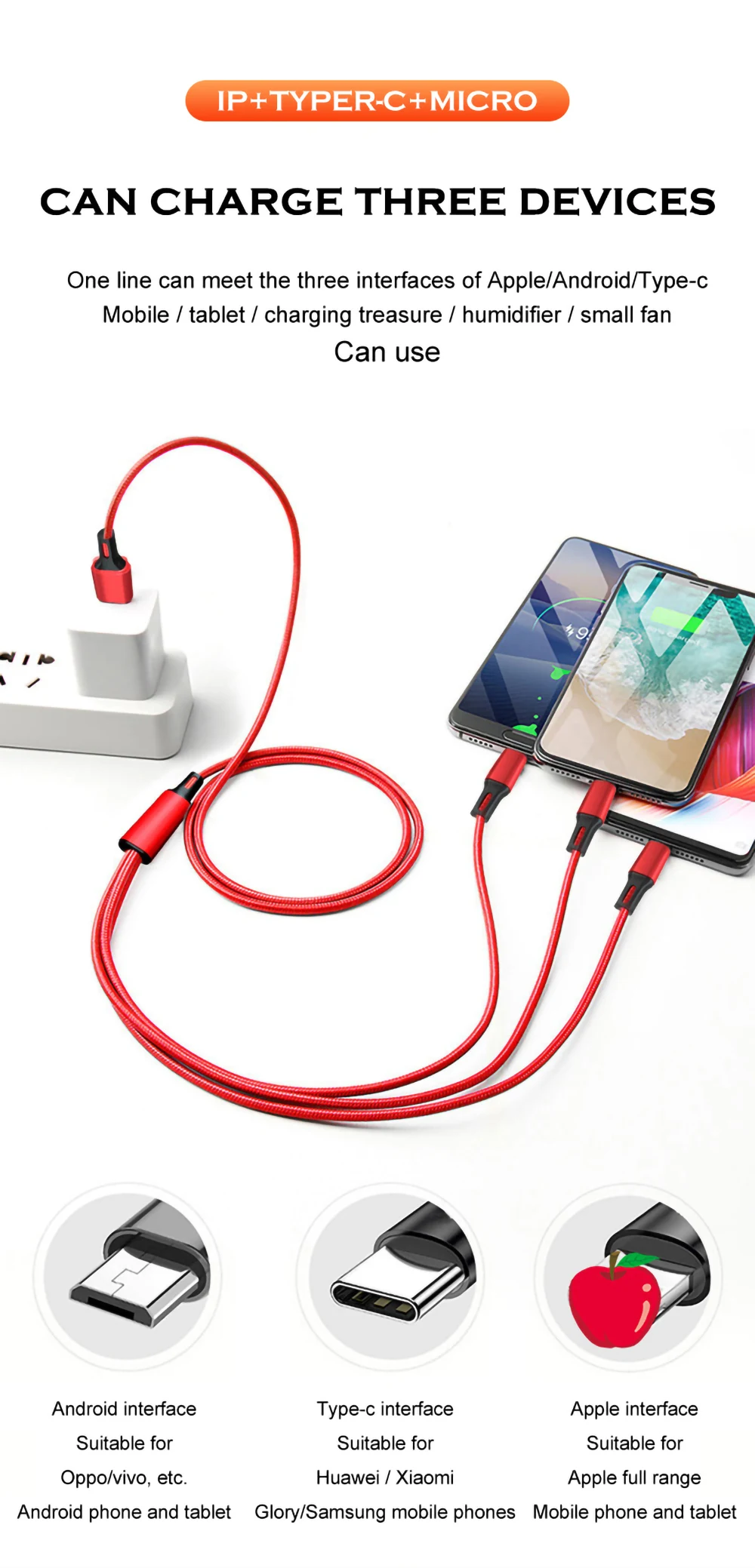 3 в 1 Micro USB кабель для Android USB TypeC кабели для мобильных телефонов 8Pin для iPhone 8X7 6 6S xs зарядное устройство кабели для быстрой зарядки шнур