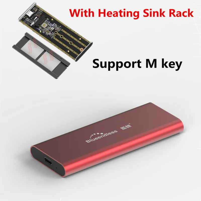 Goede Draagbare PCIE M.2 NVME SSD Behuizing Ondersteuning M Type Sleutel C USB3.1 2240 2280 SSD Case Volledige Aluminium Externe Box voor solide schijf