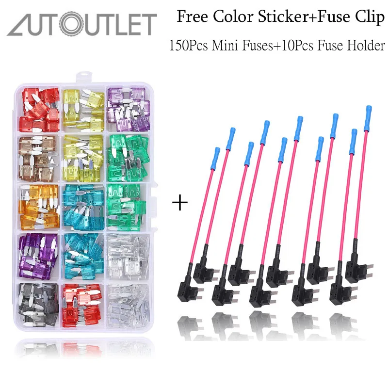 

AUTOUTLET 150PCS MINI Car Fuses 2A 3A 4A 5A 7.5A 10A 15A 20A 25A 30A+New Fuses 10 Pack Add-a-circuit Fuse TAP Blade Fuse Holder