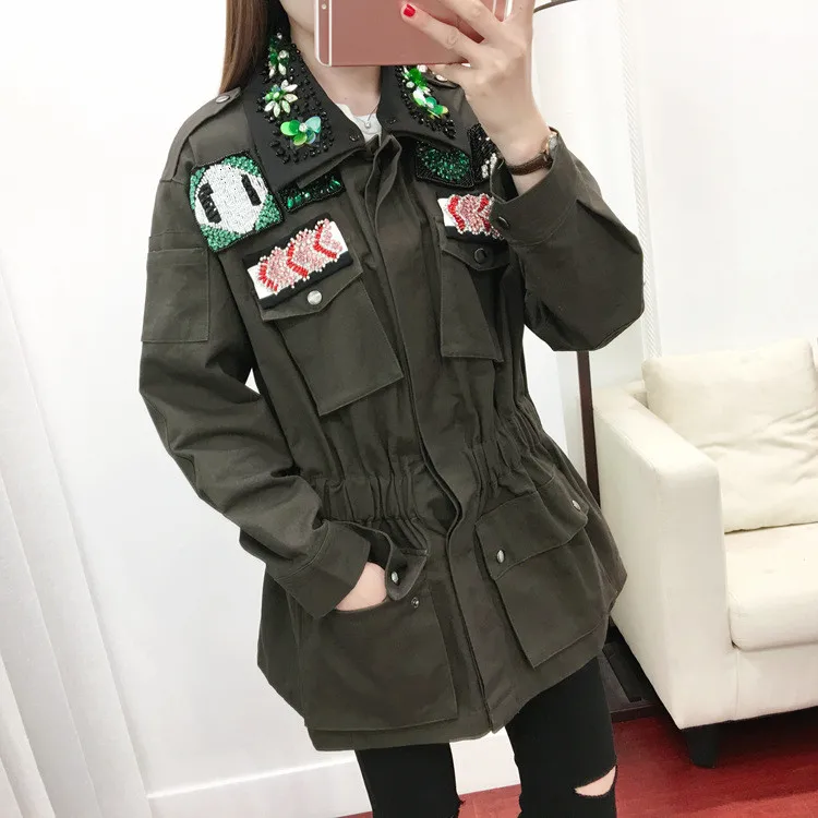 European luxuty diamonds trench coats New 2018 Autumn Military Windbreaker coat Fashion women vintage Dust coat D148 Coats