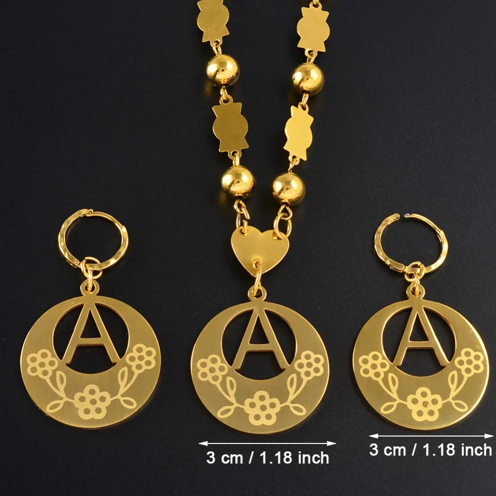 

Anniyo A-Z Letters Necklaces Earings With Flower for Women Teenage Girl Initial Alphabet Pendant English Letter Jewelry Gift