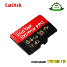 Карта памяти SanDisk Extreme Pro microSDXC UHS-I карта памяти microSD карта TF 170mb/s 64GB класс 10 U3 WithSD адаптер официальная проверка