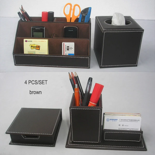 4pcs Set Leather Office Desk Organizer Accessories 4pcs Set Leather Office Desk Organizer Accessories Writing Pen Holder Box Mouse Pad