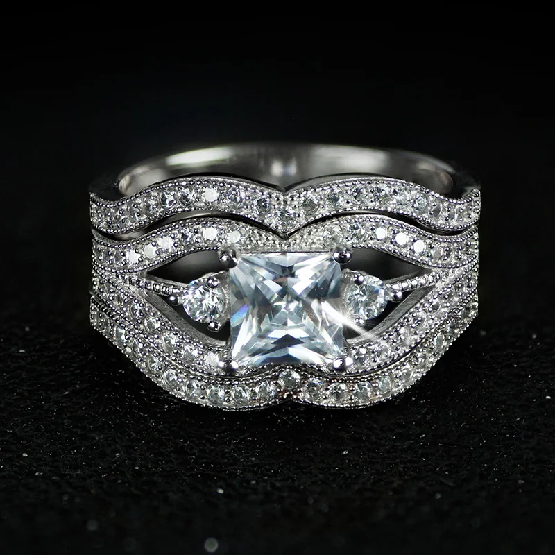 2019new design 925 sterling silver wedding ring sets for women bridal jewelry luxury classic bold 3 in 1 set personalized r4476s