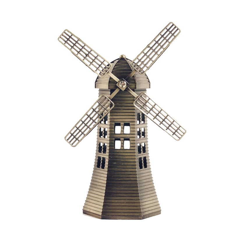 Metal Ornament Figurine Dutch Windmill Statue Hand Soldering Home Decor Cast Art Crafts Gifts