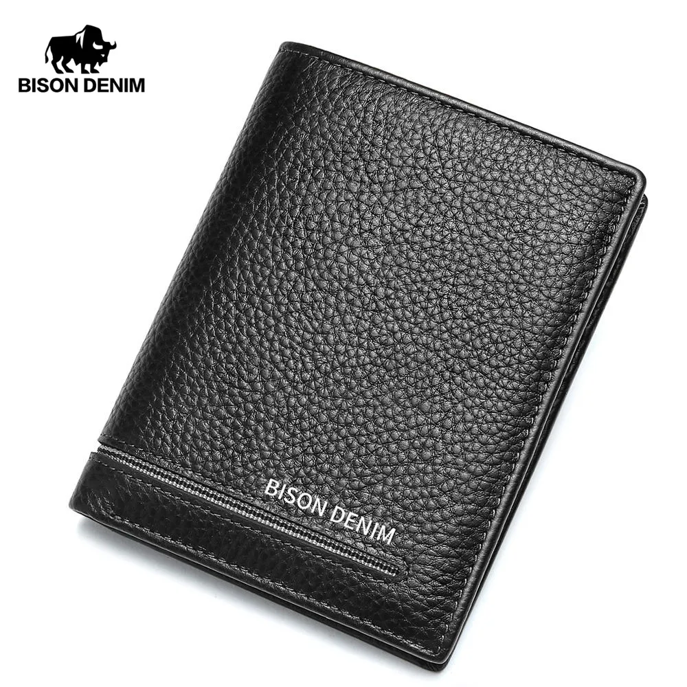 

BISON DENIM Cow Leather Wallet Men Genuine Leather Purse For Men 2018 Fashion Male Card Holder Money Thin Mini Wallet N4480