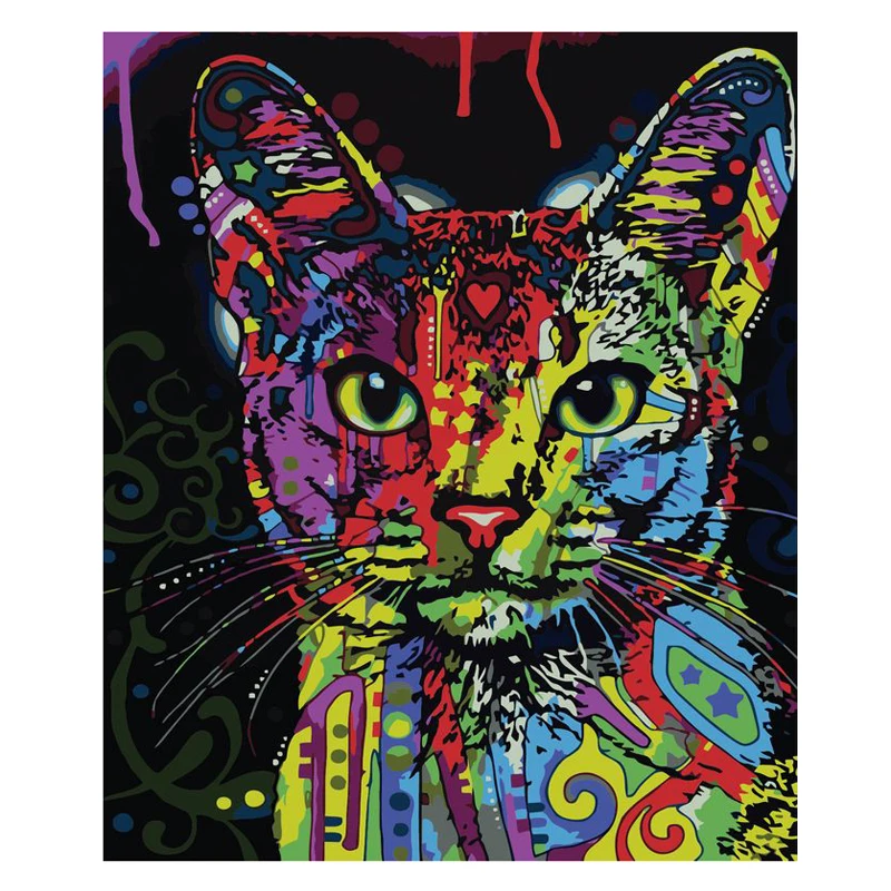1set Painting By Numbers Abstract Animal Cat DIY Oil Painting on Canvas