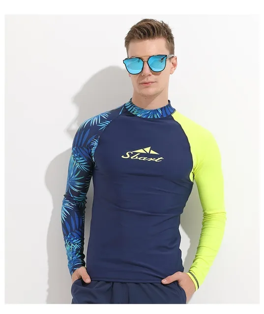 Men Rash Guard Swim Shirt Swimwear Long Sleeve Swimsuit UV Windsurf