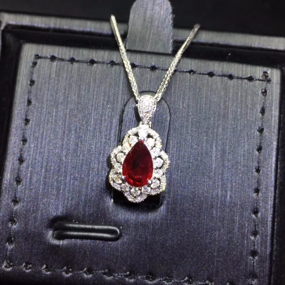 Ювелирные украшения из чистого 18 K золото AU750 G18K натуральный красным камнем рубинового цвета 0.98ct кулон золотой бриллиантовый кулон ожерелья из драгоценных камней для Для женщин
