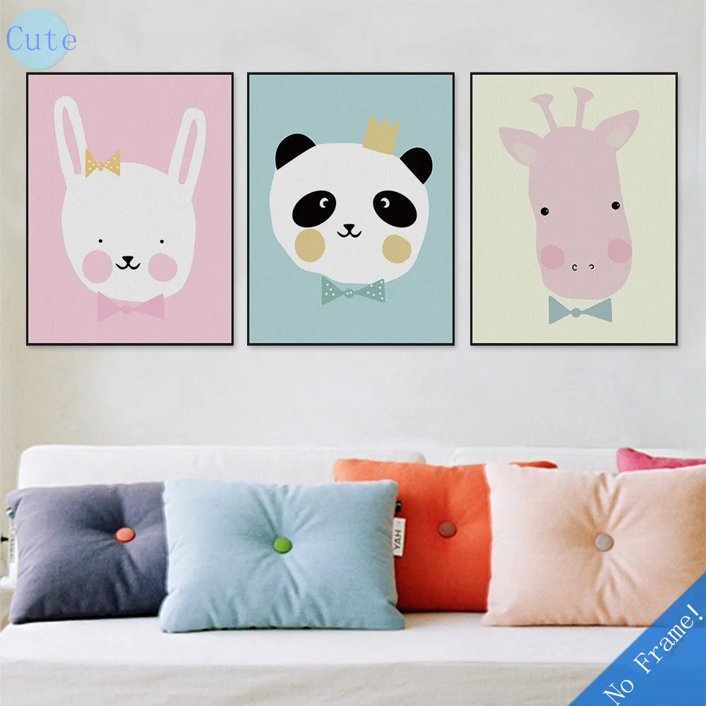 Animal Kawaii Cute Poster Prints Modern Nordic Cartoon Nursery Wall Art