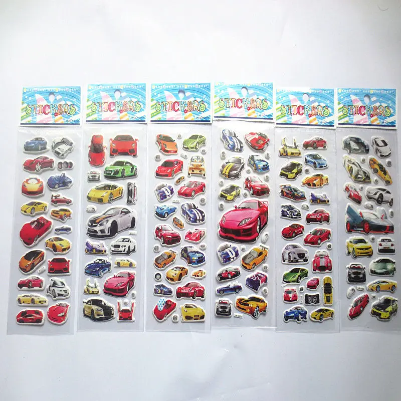 

6pcs/lot Cartoon sports car Bubble Stickers 3D the man Classic Toys Scrapbook For Kids Children Gift Reward Sticker