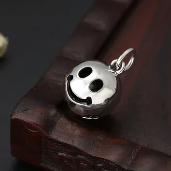 

S925 Sterling Silver Jewelry Personality Simple Smiley Bells Men And Women Round Pendant Thai Silver Bracelet Necklace Pendant