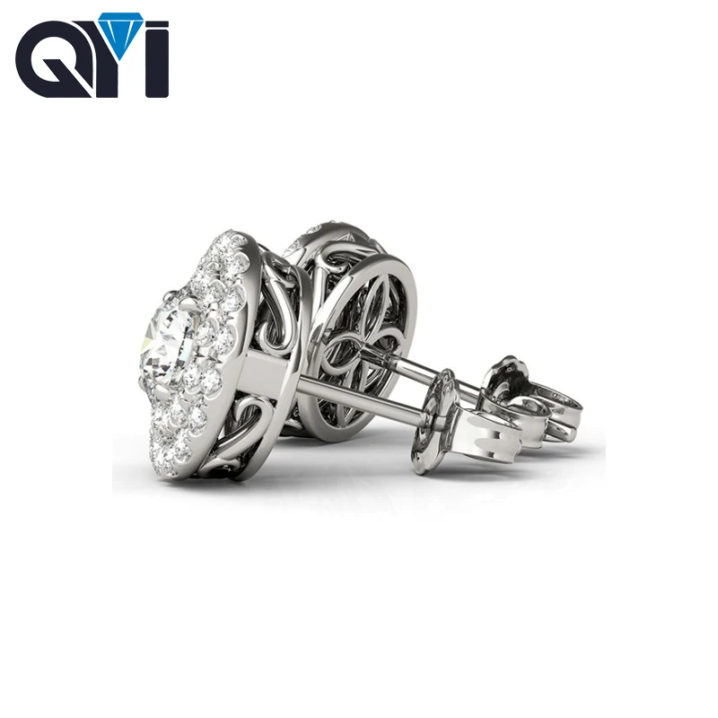 

QYI 925 Sterling Silver Stud Earrings 0.8 Carat Full Round Simulated Diamond Earring White Gold Ball Stud Earrings For Women