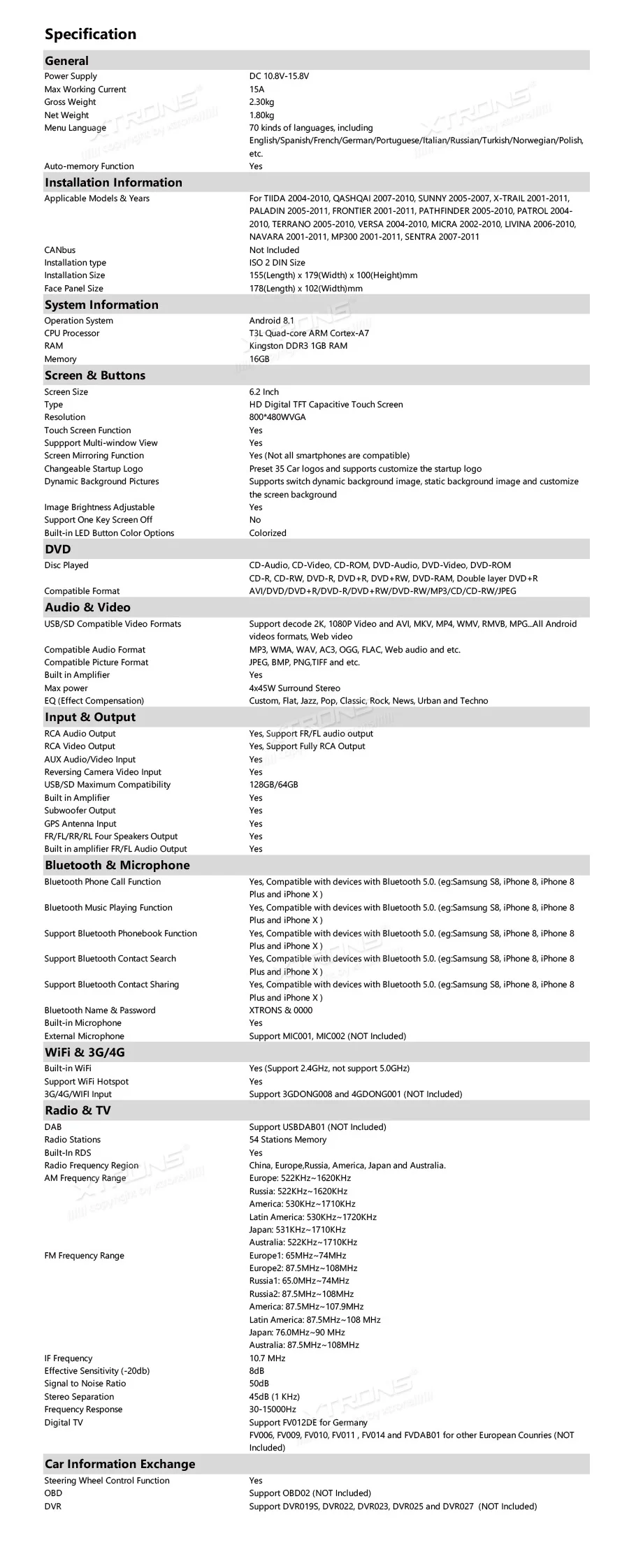 Sale XTRONS 6.2" Android 8.1 Car DVD Player GPS for Nissan TIIDA QASHQAI SUNNY X-TRAIL PALADIN FRONTIER PATHFINDER PATROL 22 Sale XTRONS 6.2" Android 8.1 Car DVD Player GPS for Nissan TIIDA QASHQAI SUNNY X-TRAIL PALADIN FRONTIER PATHFINDER PATROL 22