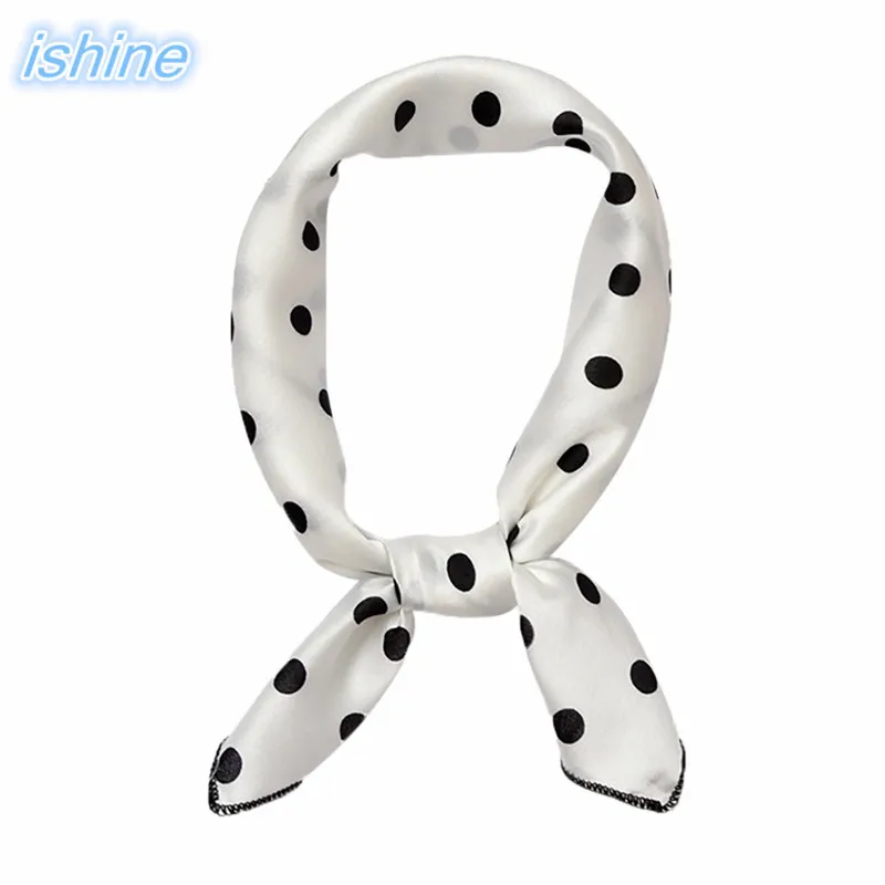 

50x50cm Women Bandanas Multifunction Polyester Silk Scarf Dot Prints Satin Small Square Wraps Scarves Foulard Neckerchief