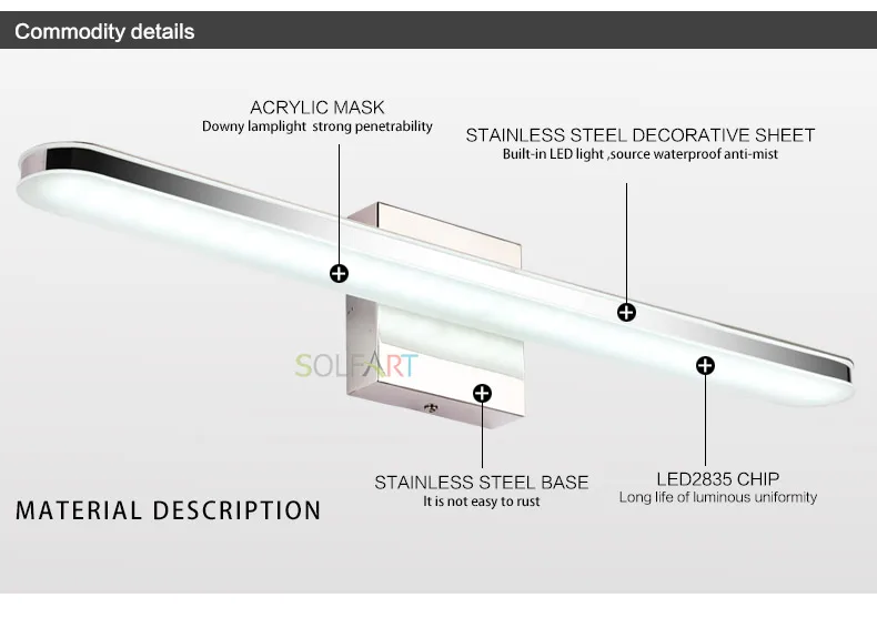 SOLFART бра, настенный светильник для ванной комнаты, современный светильник для спальни, зеркало для ванной комнаты, настенный светильник, настенная лампа 6180