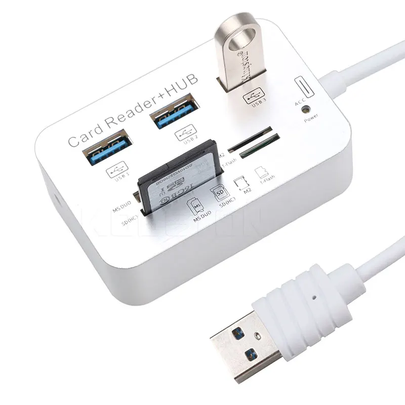 Mini USB 3.0 Multi Hub + Card Reader COMBO High Speed USB Hub with MS/SD/M2/TF Card Reader