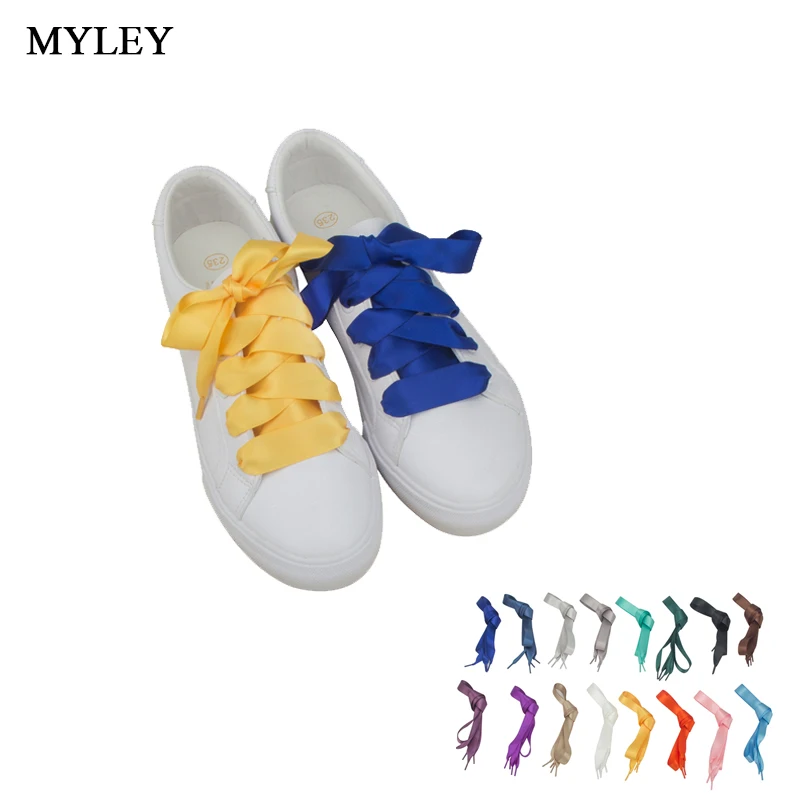 MYLEY 1 Pair 120CM Fashion Shoestrings Women Shoelaces Flat Silk Satin Ribbon Shoe Laces Sneakers Sport Shoes