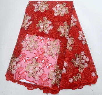 

Most Popular Red African Lace Fabric Bridal French Wedding Dress Tulle Lace 2019 Sequin Embroidered Net Lace Fabric for Women