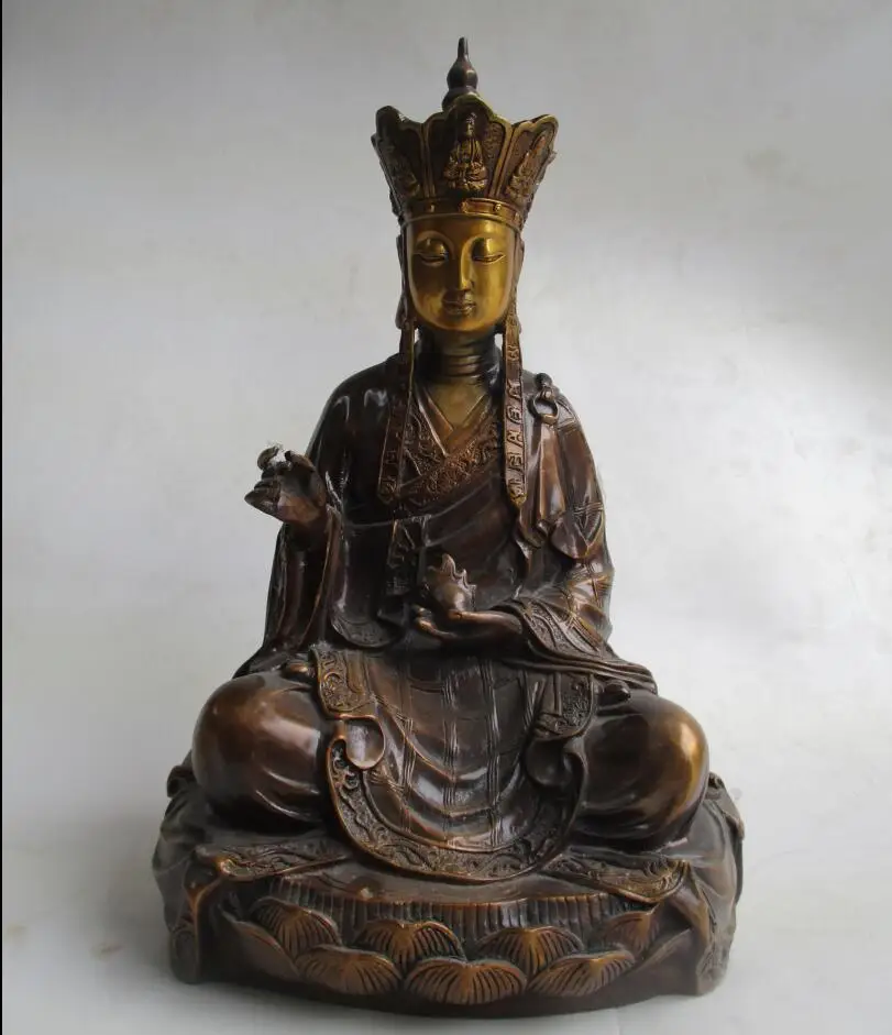 

High:14 inch/37CM Art Collection Chinese Copper Tang Dynasty monk Statue/ Chinese Earth Store Bodhisattva Sculptures
