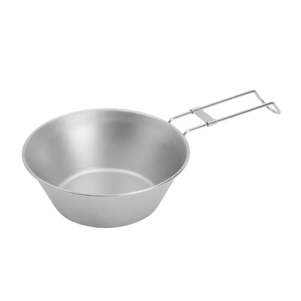 Tazón de acero inoxidable con mango plegable al aire libre Camping Picnic vajilla portátil utensilios de cocina espacio tazón plegable HotSale