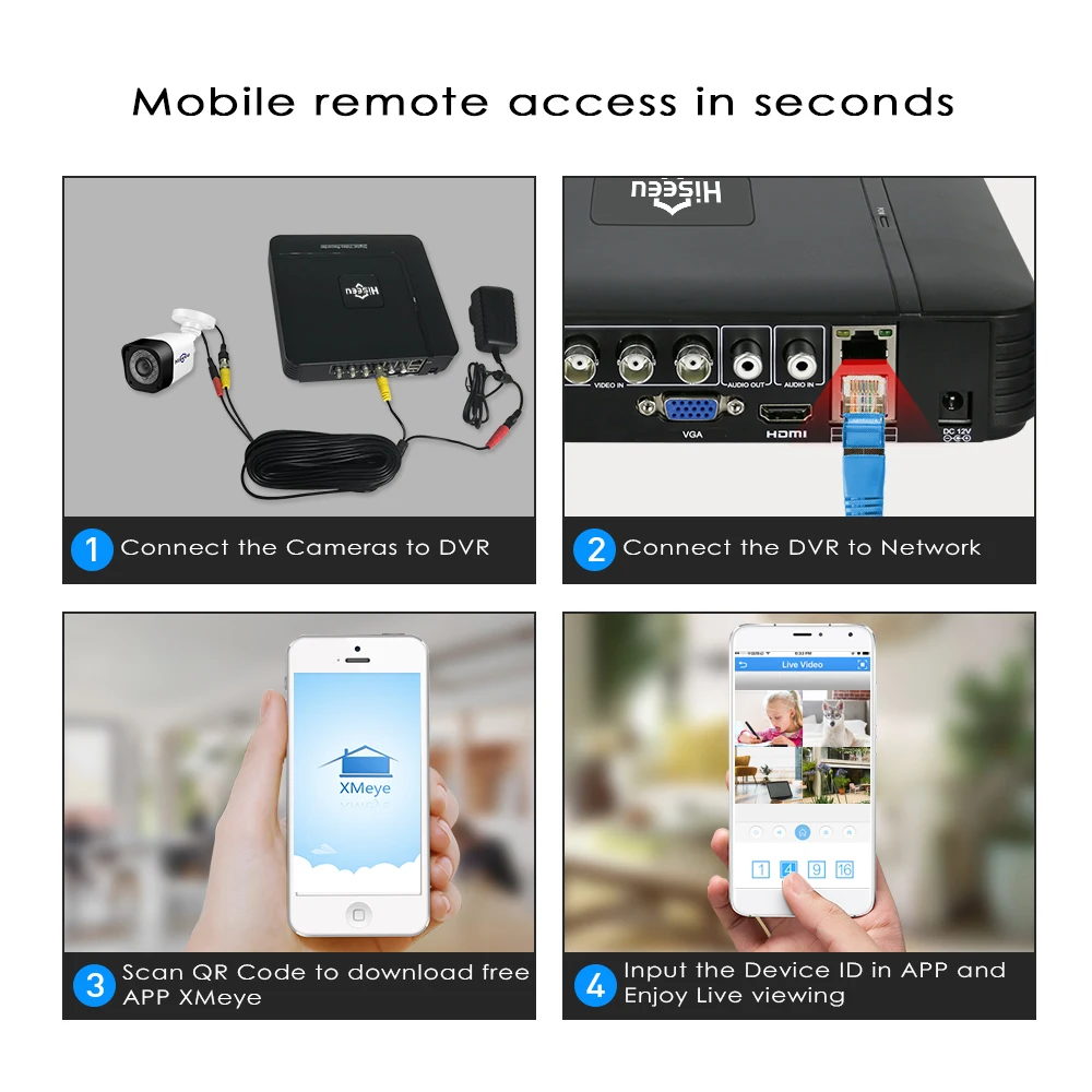 Hiseeu 4CH AHD камера видеонаблюдения системы безопасности 2MP 1MP IR Cut наружная система