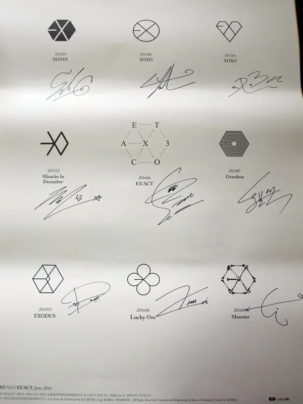 EXO K + M постер с автографом аутентичный 3nd альбом EX'ACT новая официальная версия