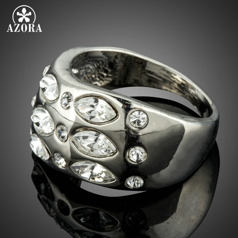 AZORA White Gold Color 3 Rows Marquise Stellux Australian Crystal Rings for Women TR0179