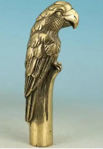 YM 304 bronze Pure Copper Old Qing Ming Brass Chinese Handmade Carved Parrot Collect Statue Walking Stick Head | Дом и сад