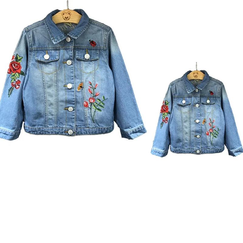 Sardiff 2017 Embroidered Family Matching Outfits Jean Jackets Rose
