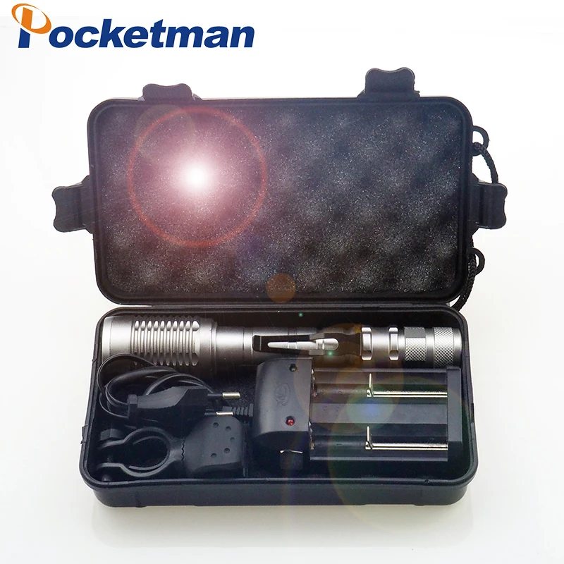 8000LM led xml- T6 Zoom Flashlight Torch Zoomable Bike Lamp Light Lampe Torches Lantern + 18650 Battery + Charger +Bike clip