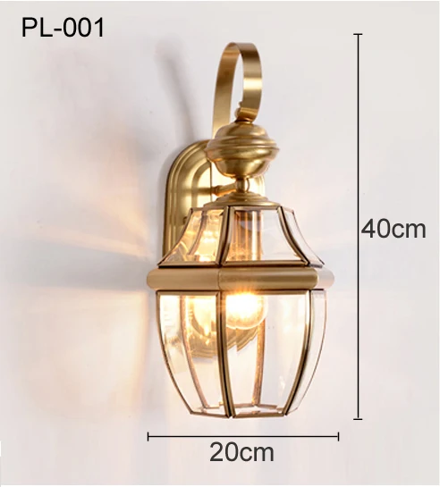Ретро патио Настенные светильники для сада водонепроницаемые Настенные светильники для ванной комнаты E27 винтажные медные настенные бра для прохода спальни открытый - Испускаемый цвет: PL-001