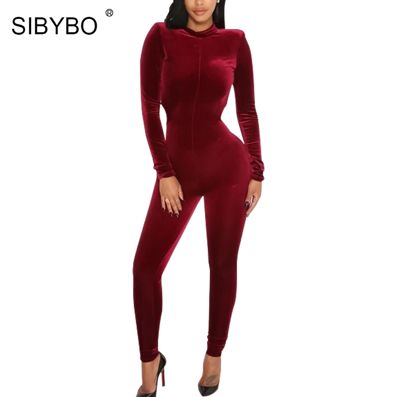 Sibybo Velvet Jumpsuit Autumn Winter Long Sleeve Rompers