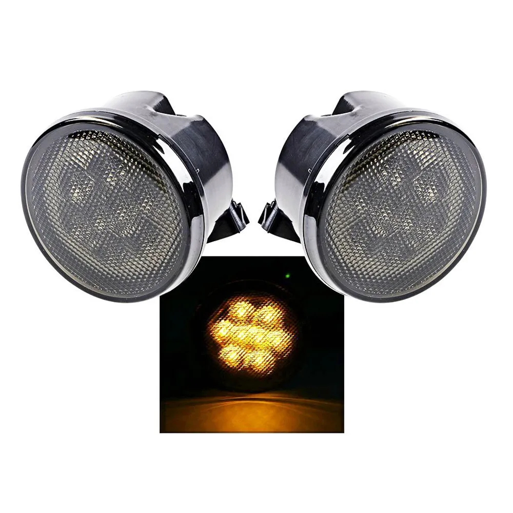 

LED Yellow Front Replacement Turn Signal Light Assembly with Smoke Lens for 2007 - 2017 Jeep Wrangler JK