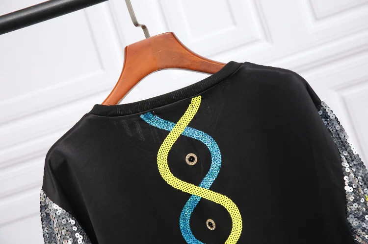 Новые женские платья модные короткие Seeves свободные блестки LetterTee рубашки платье хип хоп танцевальная одежда уличная
