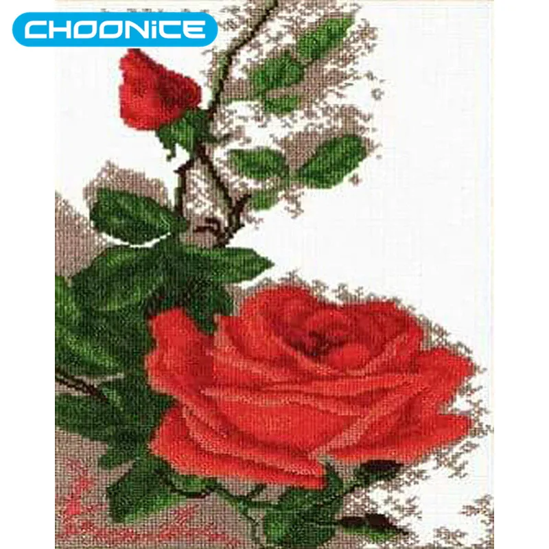 Fleur Rouge Diamant Mosaïque Fleur Point De Croix Kits Pour