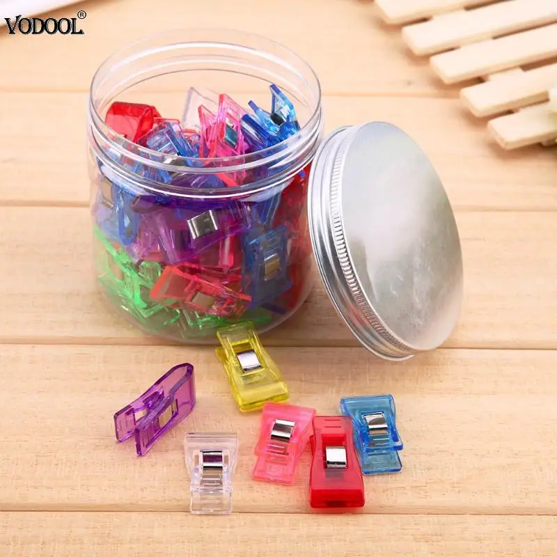 

VODOOL 50pcs/Jar Plastic Clip Metal Binder Sewing Clamps Patchwork Sewing Tool Photo Paper Postcard Clips Holder Organizers