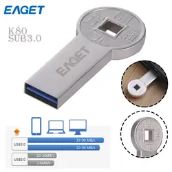 EAGET K80 32 GB 16 GB USB 3,0 Flash накопители мода высокоскоростной металлический Мода Круглый древних монеты, металлические водонепроницаемый подарок