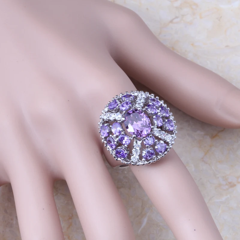 Замечательное фиолетовый циркон проложить Установка Обручение серебро Цвет кольцо j293