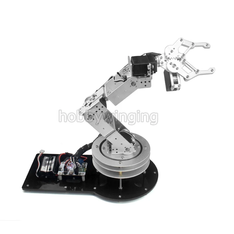 

6 DOF Robot Metal Alloy Mechanical Arm Clamp Claw & Swivel Stand Mount Kit w/ 6pcs digital Servos for Arduino Robotic Education
