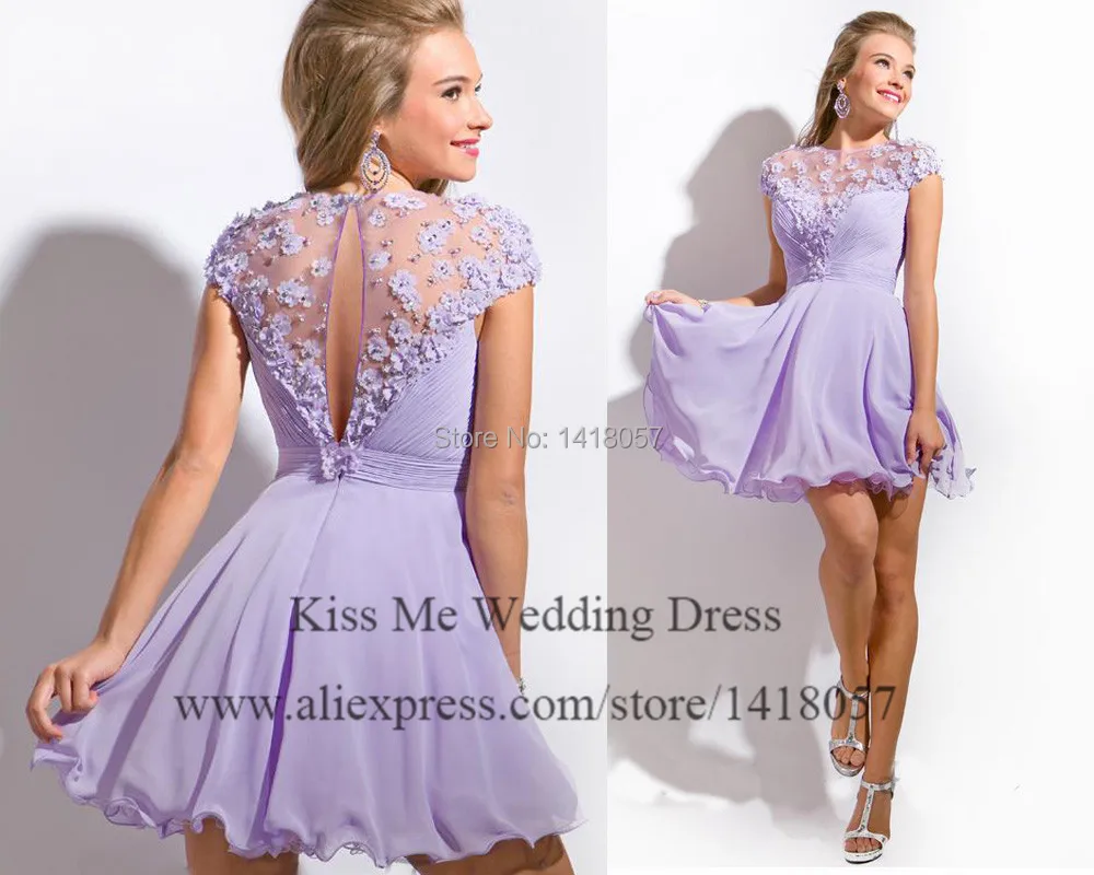 2015 Real Modest Lilac Chiffon Flowers Short Patry