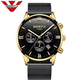 

NIBOSI Men's Wrist Watch Stainless Steel Casual Quartz Analog Date Watch Moon phase Chronograph Luminous Watch Relogio Masculino