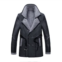 2017 New Men’s Thick PU leather Winter Long Trench Coat Man Wool Windbreaker Coat Men turn-Down Collar jackets Size 3XL